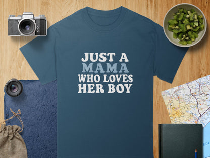 Just A Mama Who Loves Her Boy Navy Blue T-Shirt product